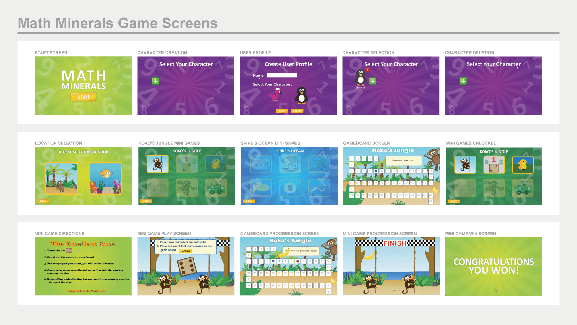 Math Minerals Game Screens