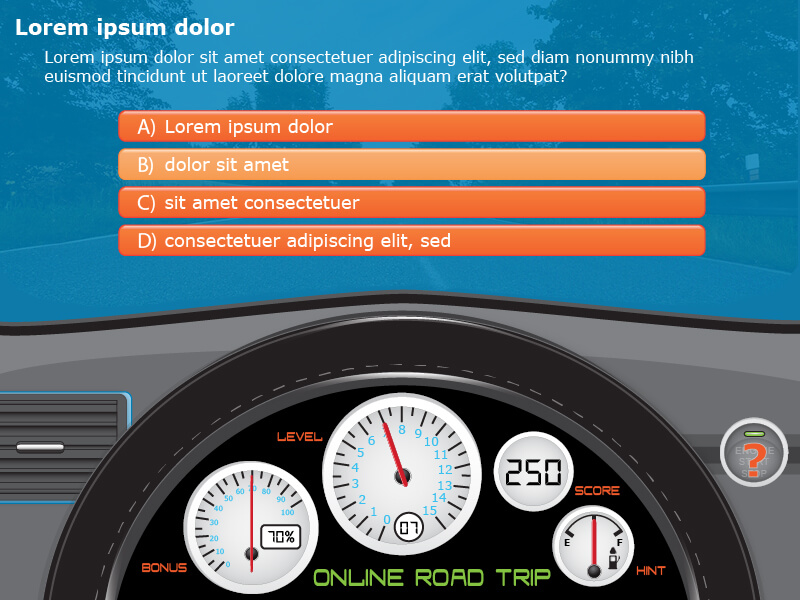 Online Road Trip Question Screen